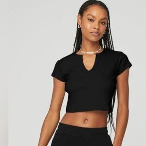 Alo Yoga Ribbed Cropped Savvy Short Sleeve Black Size M